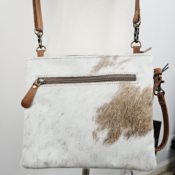 Myra Ornate Brown Leather & HairOn Shoulder Crossbody Purse NWT - Picture 3 of 9